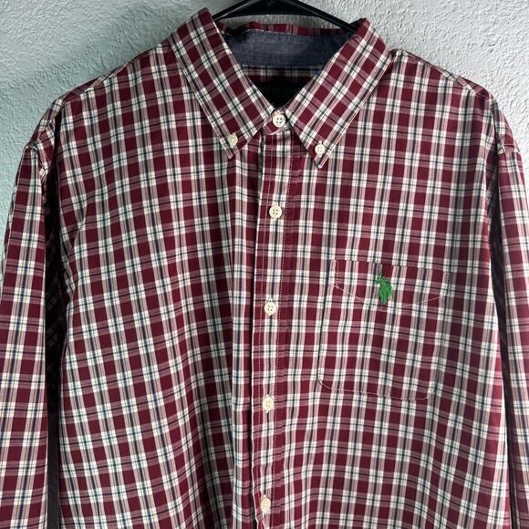 New! US POLO ASSN Red & Blue Plaid Long Sleeve Button Down Shirt Men’s Sz L - Picture 4 of 11